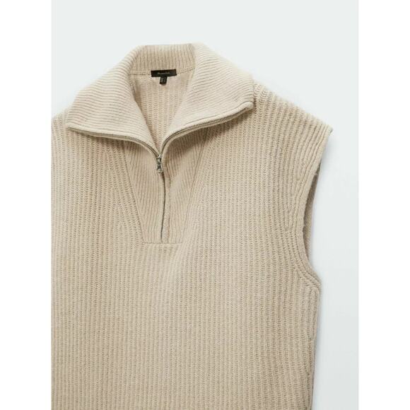 Massimo Dutti Knit Waistcoat With Zip - M Beige - Picture 1 of 5